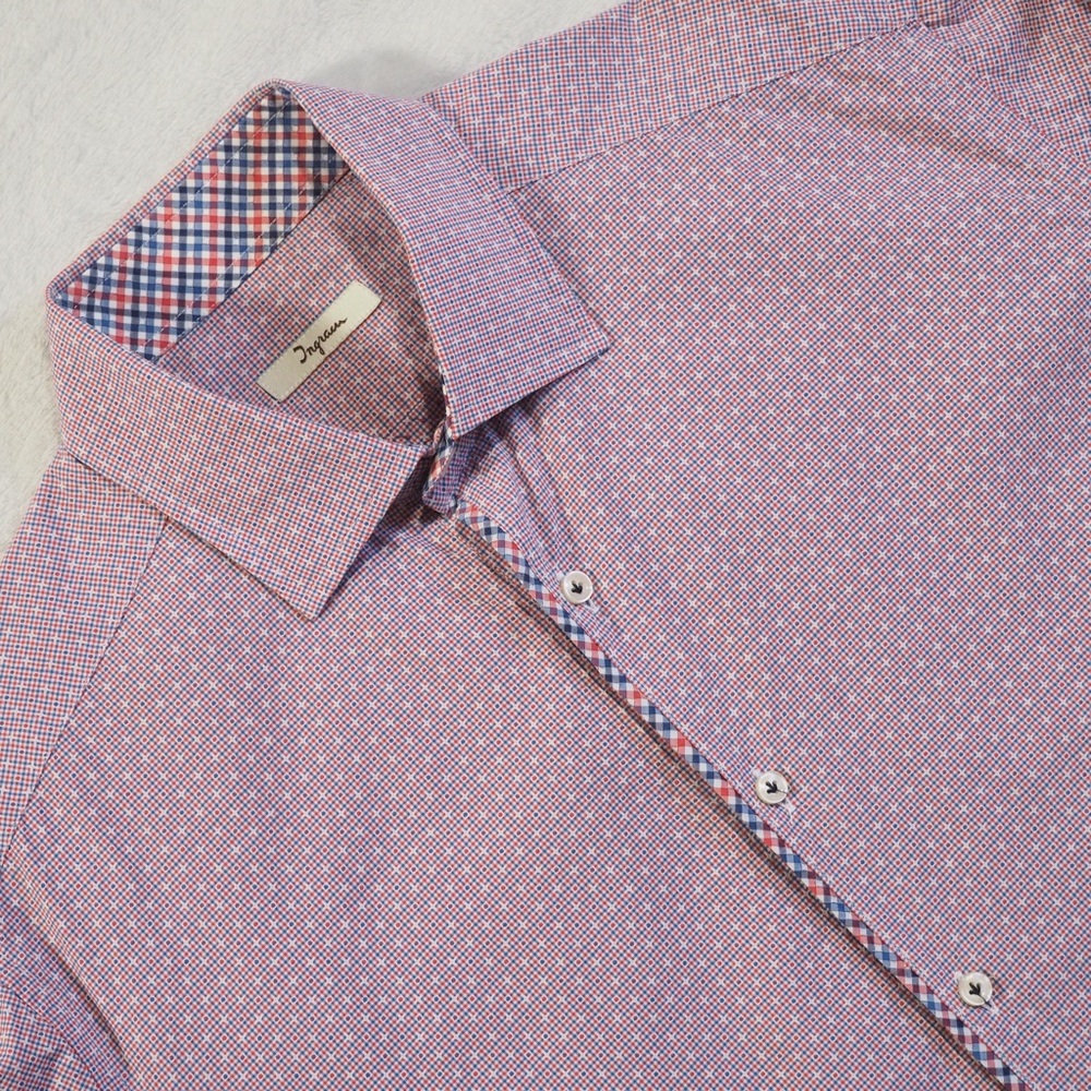 Ingram Italy Sz 15 3/4 / 40 Red Microcheck Men's Dress Shirt 100% Cotton